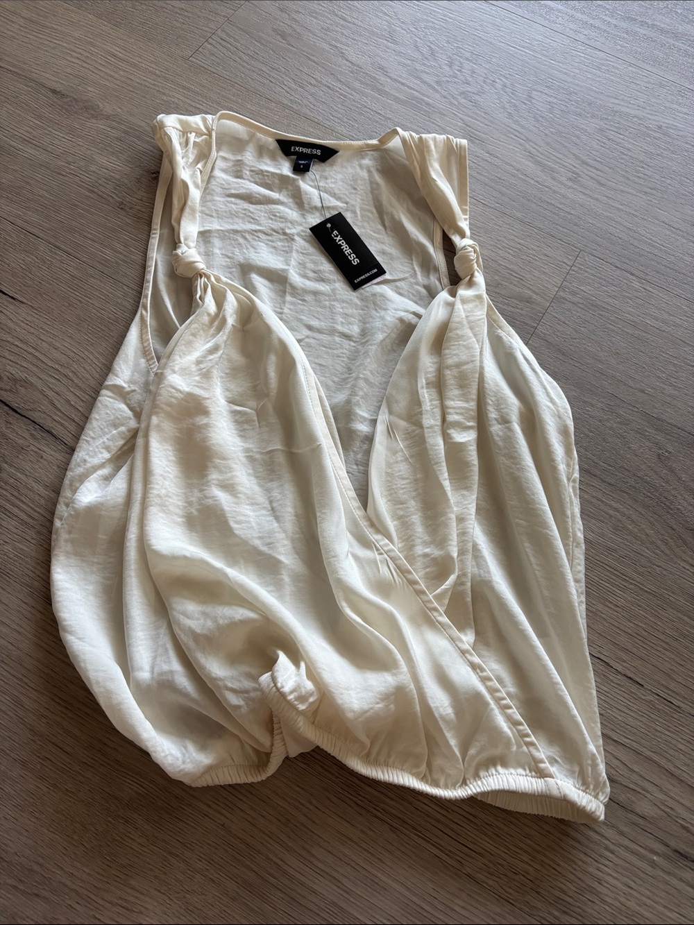 Express Cream Knot-Shoulder Draped Wrap Camisole